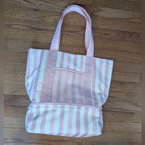 Victoria's Secret Pink and White Striped Tote With Cooler